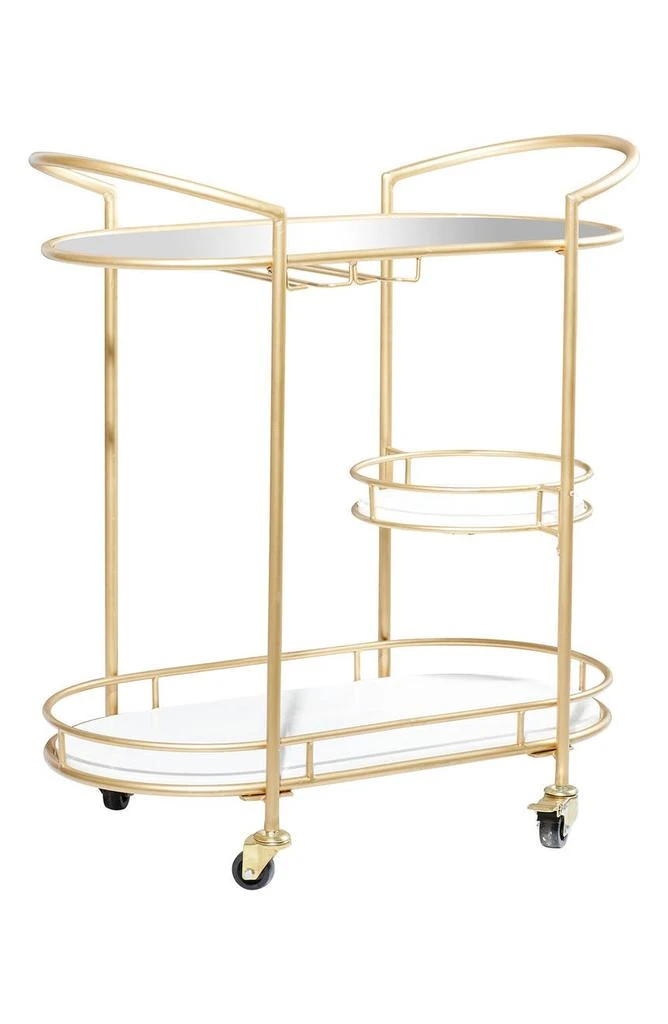 商品WILLOW ROW|Goldtone Metal Contemporary Bar Cart with Lockable Wheels & Mirrored Top,价格¥2885,第1张图片