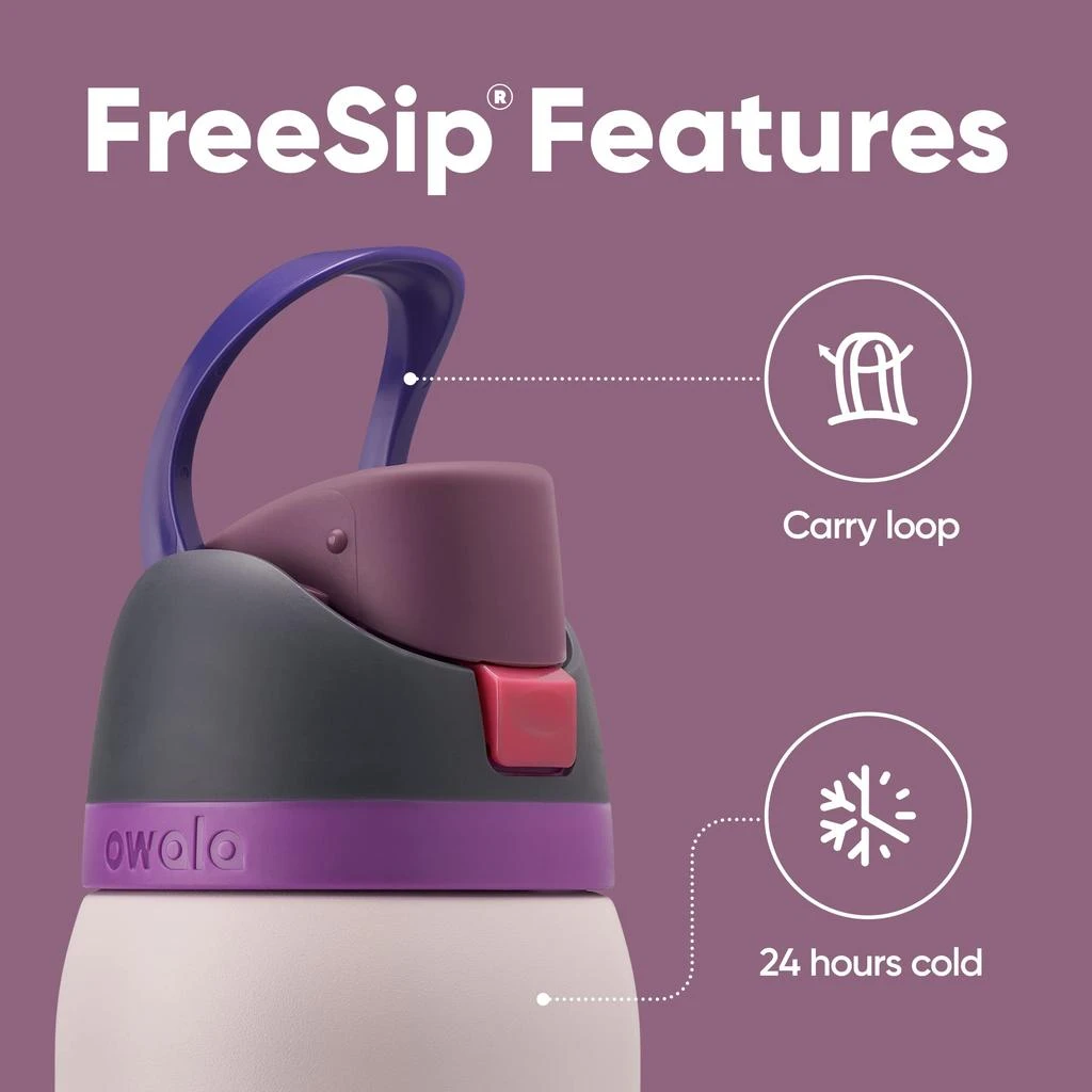 商品Owala|Owala FreeSip Insulated Stainless Steel Water Bottle with Straw for Sports and Travel, BPA-Free, 32oz, Dreamy Field,价格¥190,第2张图片详细描述