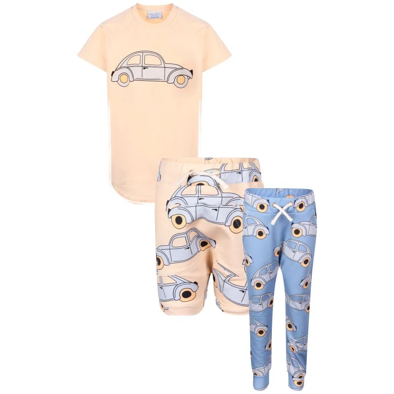 商品Dear Sophie|Car print t shirt shorts and sweatpants set in golden yellow and blue,价格¥1016,第1张图片