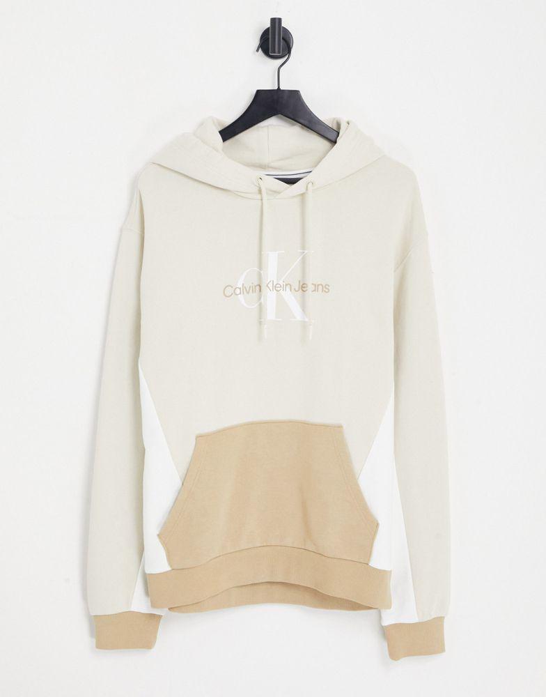 Calvin Klein Jeans blocking capsule cotton monogram hoodie in stone exclusive to ASOS商品第1张图片规格展示