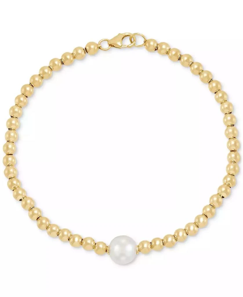 商品Macy's|Cultured Freshwater Pearl (8-8.5mm) & Bead Bracelet in 14k Yellow Gold,价格¥11795,第3张图片详细描述