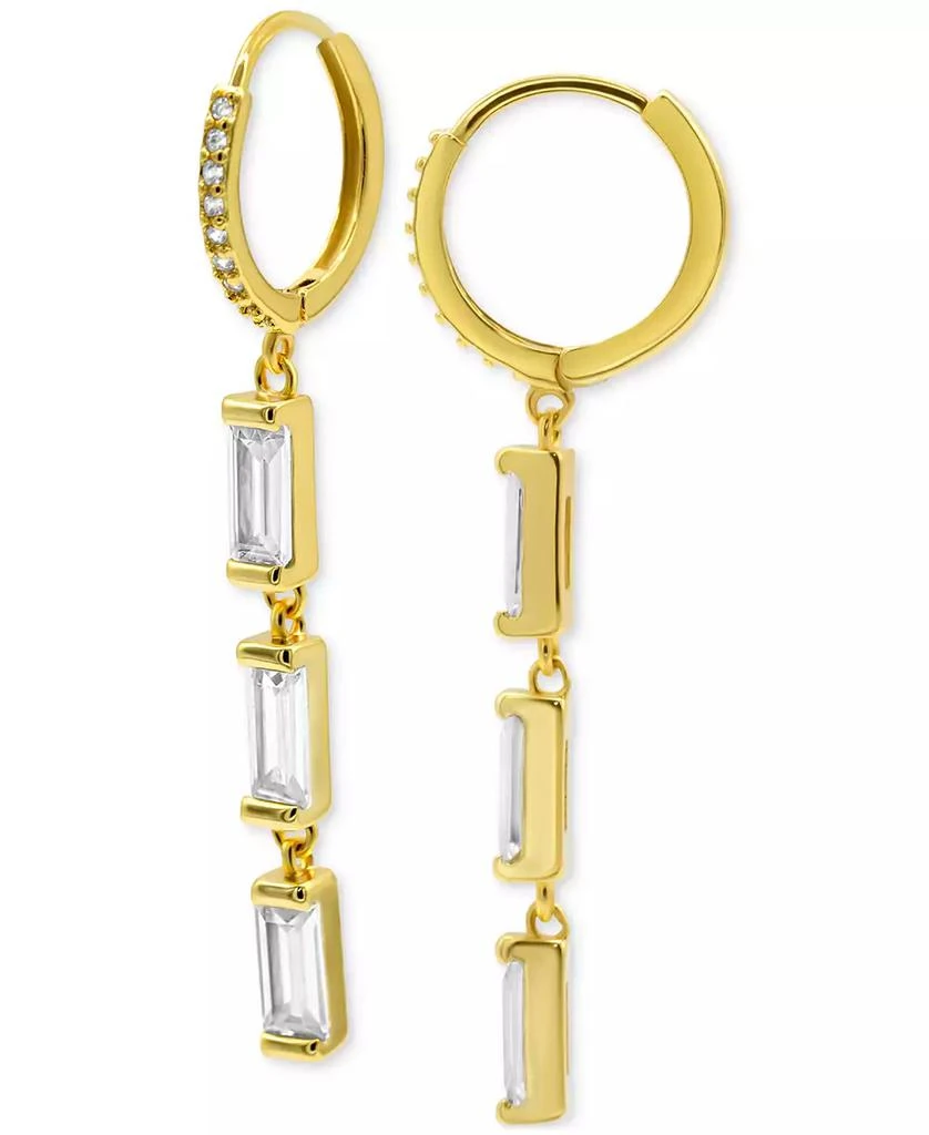 商品ADORNIA|14k Gold-Plated Triple Rectangle Crystal Charm Huggie Hoop Earrings,价格¥158,第2张图片详细描述