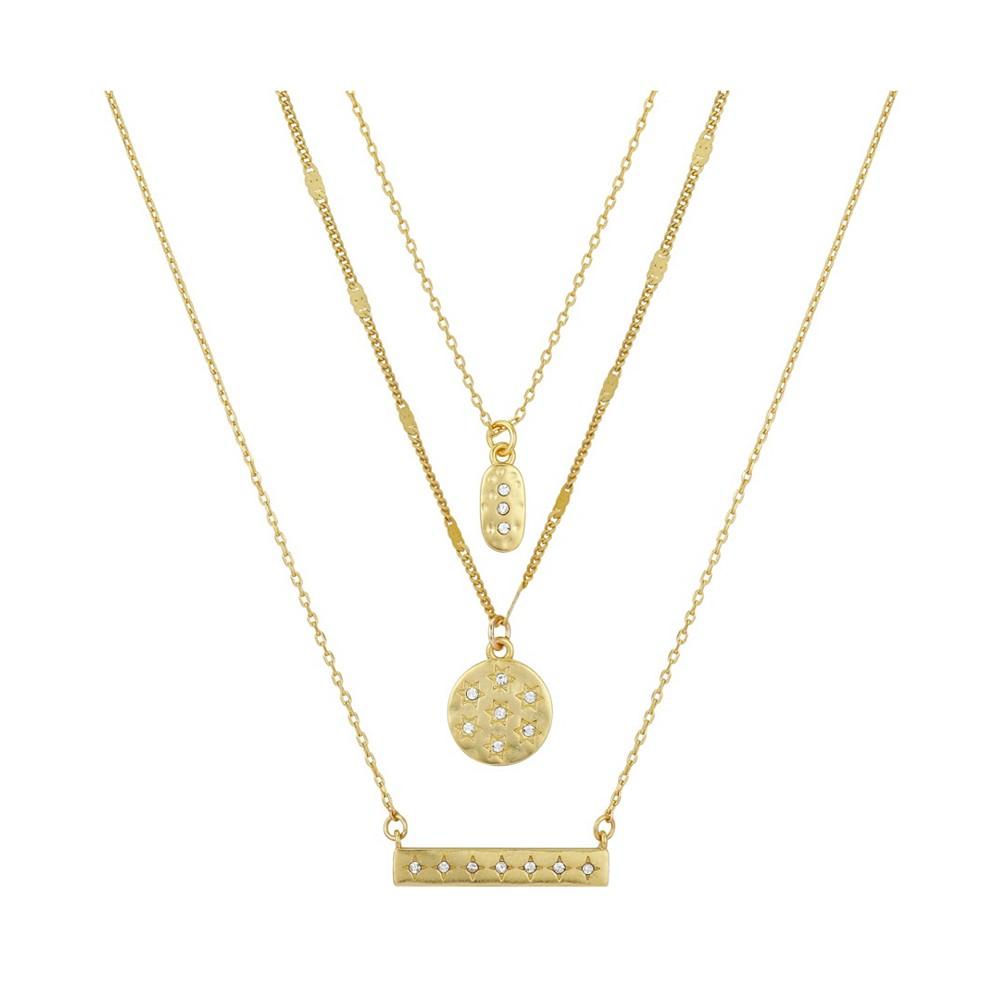 14K Gold Flash-Plated 3-Pieces Matte Finish Genuine Crystal Celestial Layered Pendants Set商品第1张图片规格展示