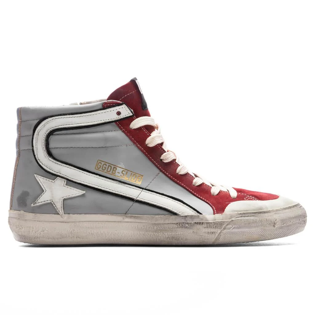 商品Golden Goose|Slide Leather Sneakers - Grey/Dark Red/White/Silver,价格¥4374,第1张图片