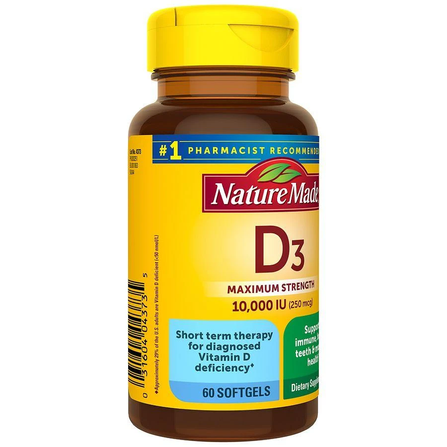 商品Nature Made|Maximum Strength Vitamin D3 10000 IU (250 mcg) Softgels,价格¥191,第5张图片详细描述