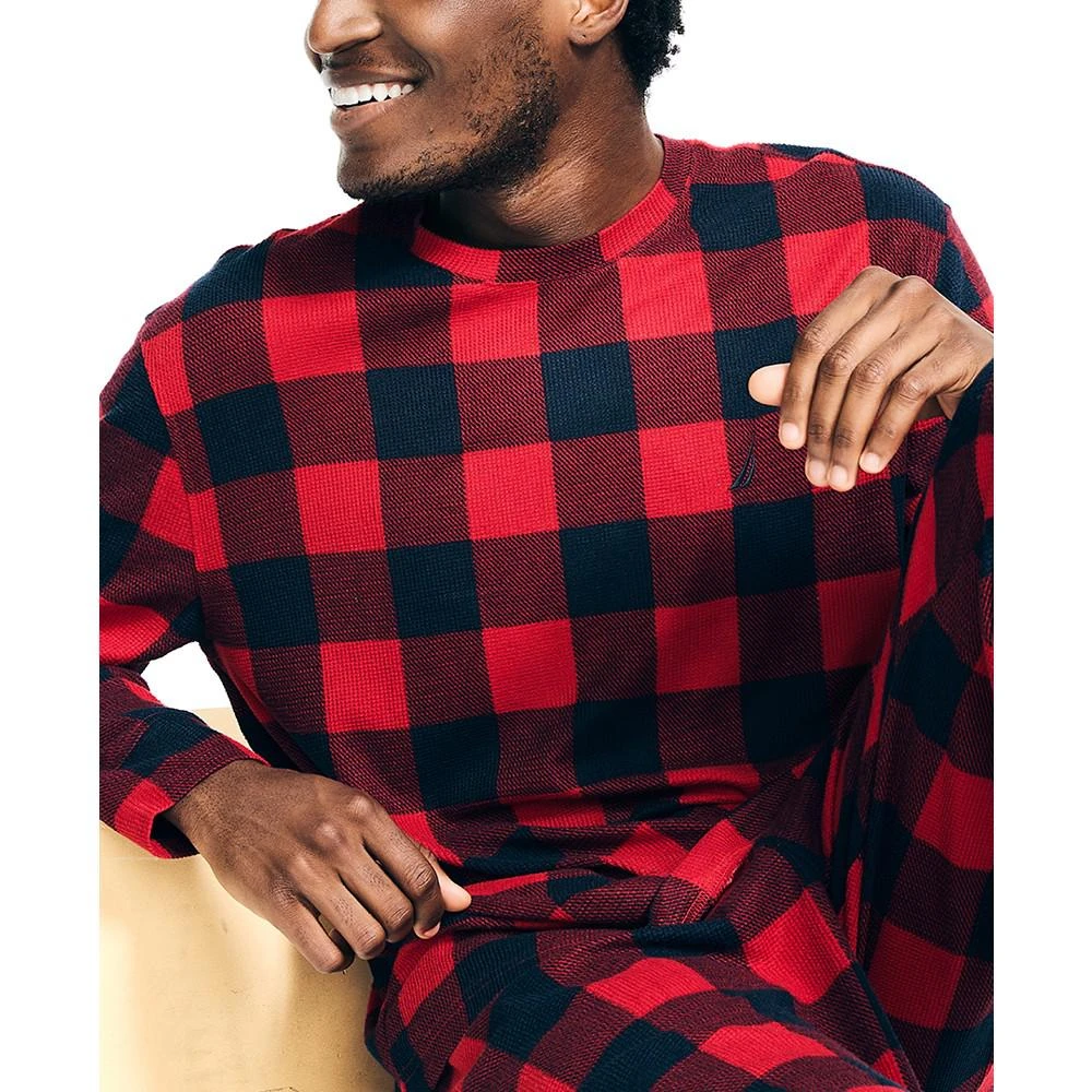 商品Nautica|Men's 2-Pc. Relaxed-Fit Buffalo Plaid Waffle-Knit T-Shirt & Pajama Pants Set,价格¥257,第4张图片详细描述