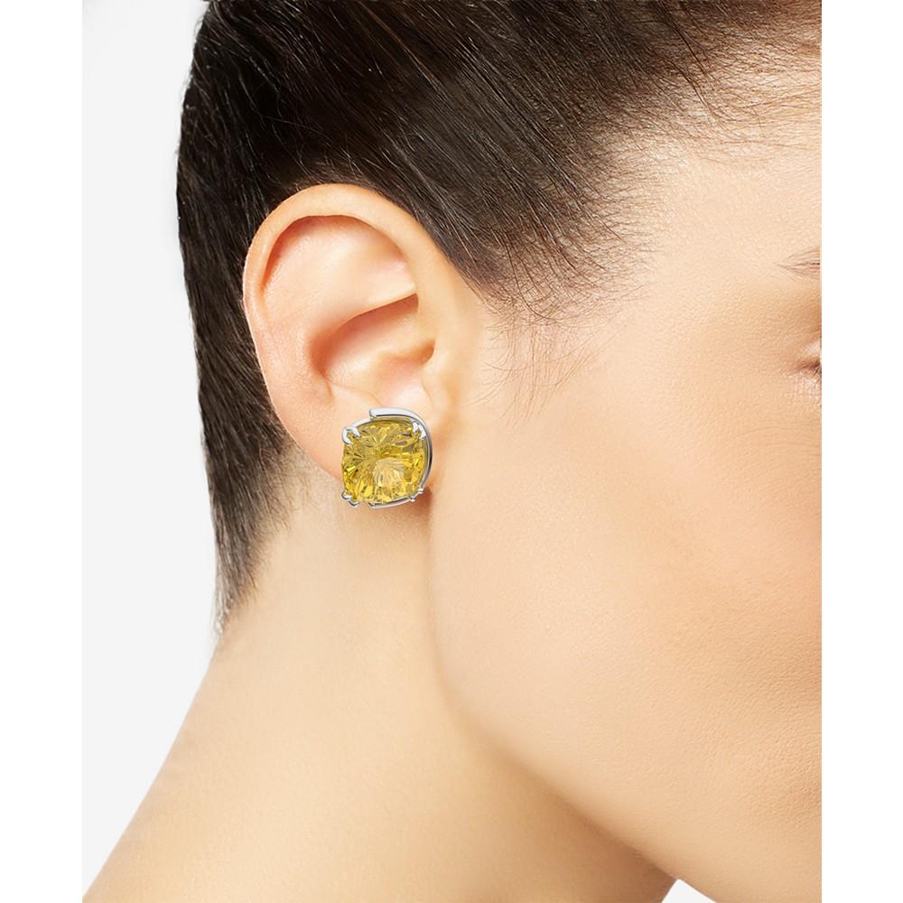 Silver-Tone Yellow Cushion-Cut Crystal Stud Earrings商品第2张图片规格展示