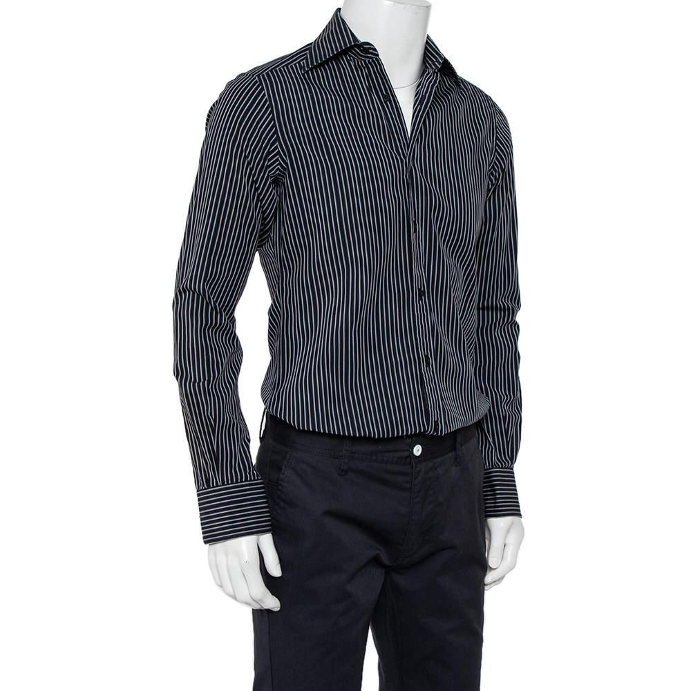 Gucci Black Striped Cotton Button Front Shirt S商品第2张图片规格展示