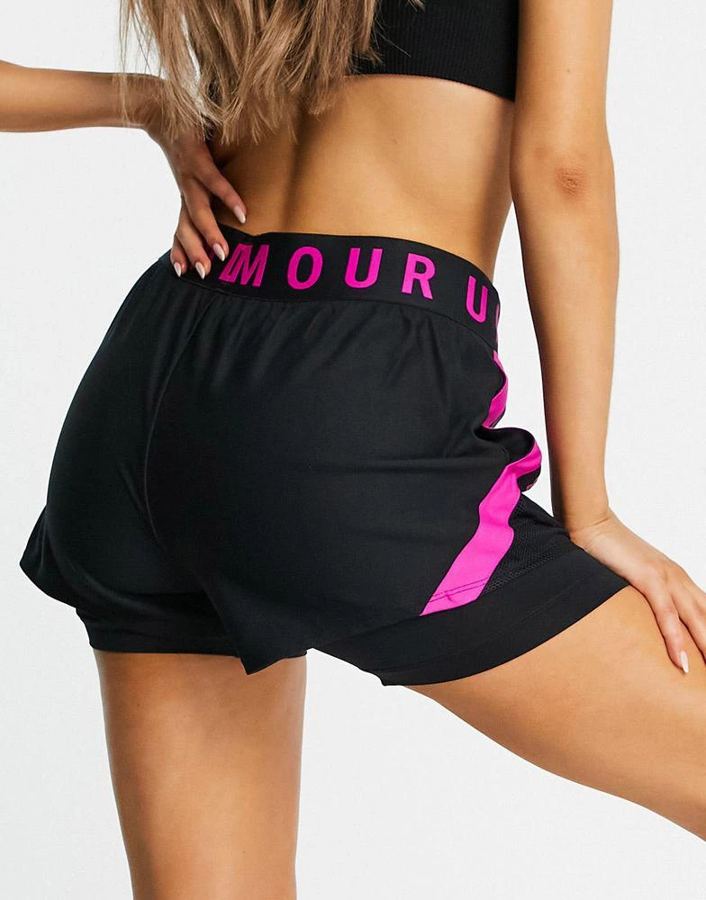 商品Under Armour|Under Armour Training Play Up 2-in-1 shorts in black and pink,价格¥144,第2张图片详细描述