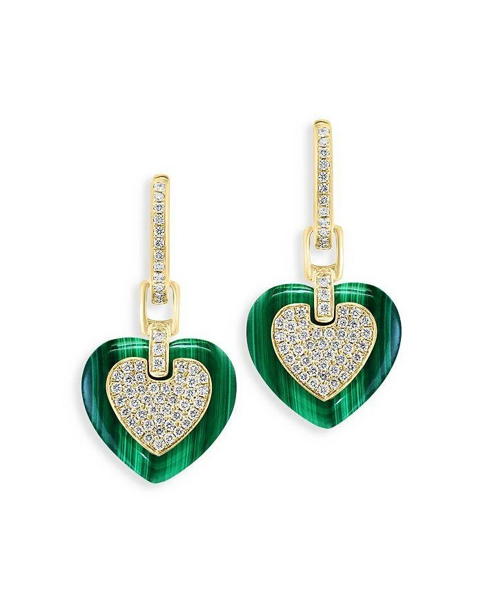 商品Bloomingdale's|Diamond & Malachite Heart Drop Earrings in 14K Yellow Gold,价格¥11162,第1张图片详细描述