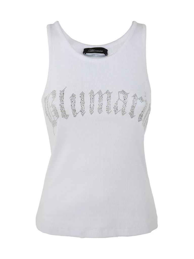 商品BLUMARINE|Blumarine Logo Rhinestone Embellished Sleeveless Top,价格¥1503,第1张图片