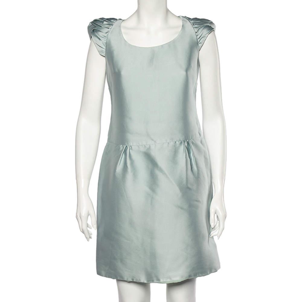 商品[二手商品] Burberry|Burberry Prorsum Light Blue Sateen Gathered Detailed Short Dress M,价格¥2883,第1张图片