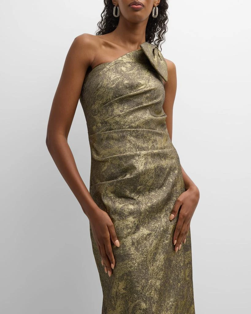 商品Teri Jon|Pleated One-Shoulder Metallic Jacquard Gown,价格¥3368,第5张图片详细描述