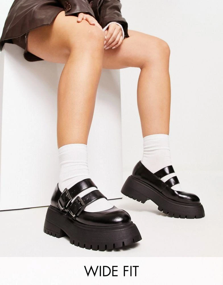 商品ASOS|ASOS DESIGN Wide Fit Mystic chunky mary-janes in black,价格¥140,第1张图片