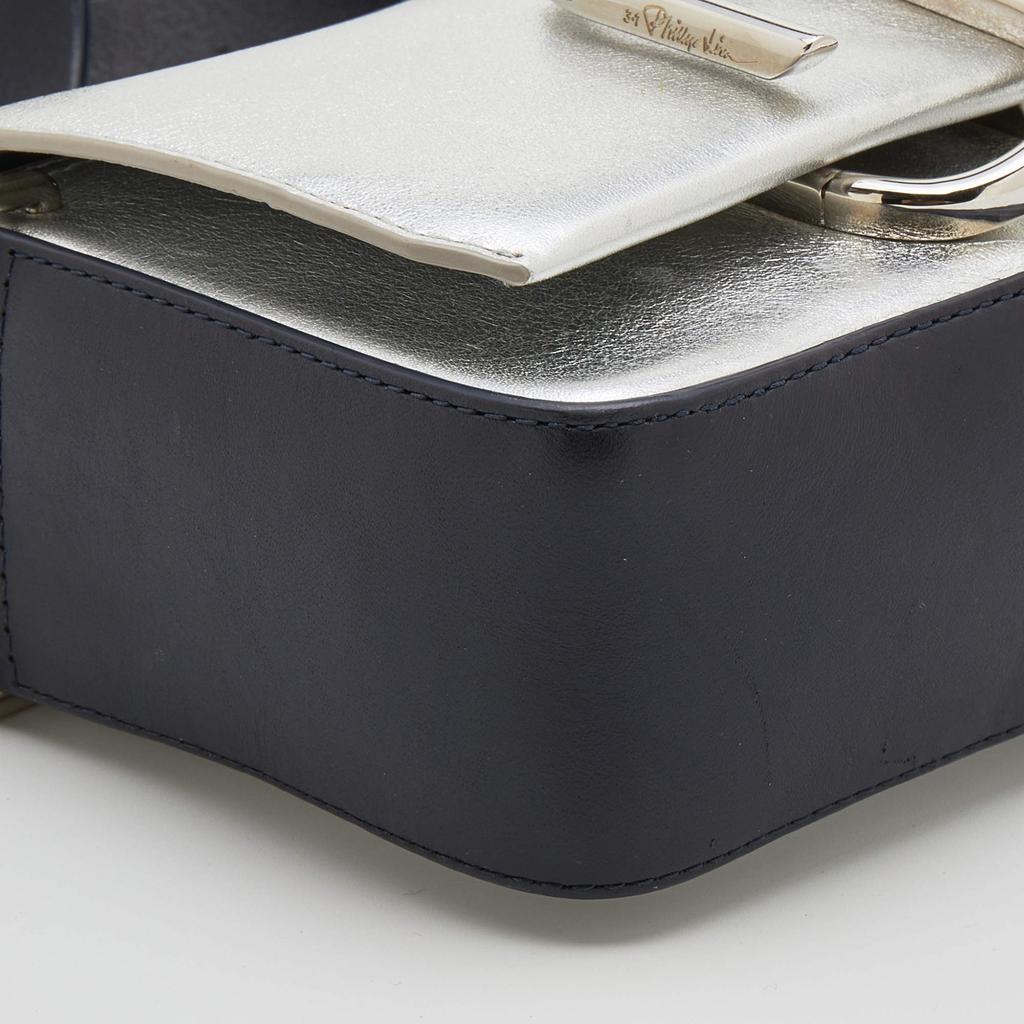 3.1 Phillip Lim Silver/Dark Blue Leather Mini Alix Flap Crossbody Bag商品第10张图片规格展示