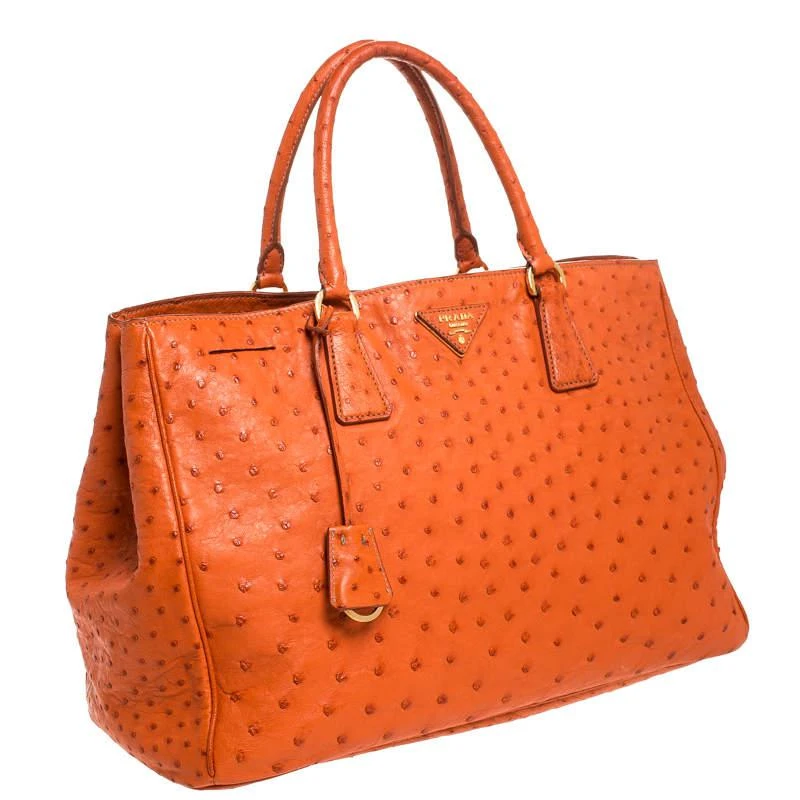 商品[二手商品] Prada|Prada Orange Ostrich Large Gardner's Tote,价格¥6535,第3张图片详细描述