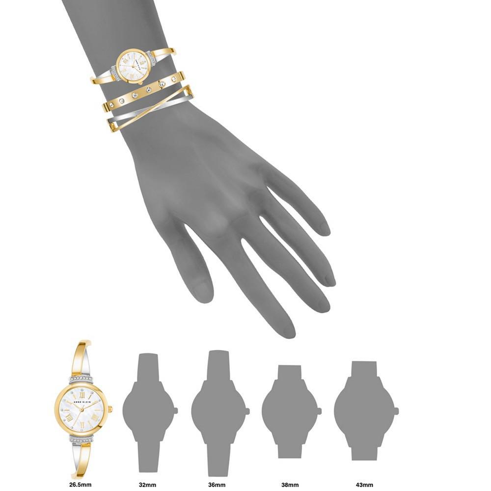 商品Anne Klein|Women's Gold-Tone and Silver-Tone Alloy Bangle with Crystal Accents Fashion Watch 33mm Set 3 Pieces,价格¥1101,第6张图片详细描述