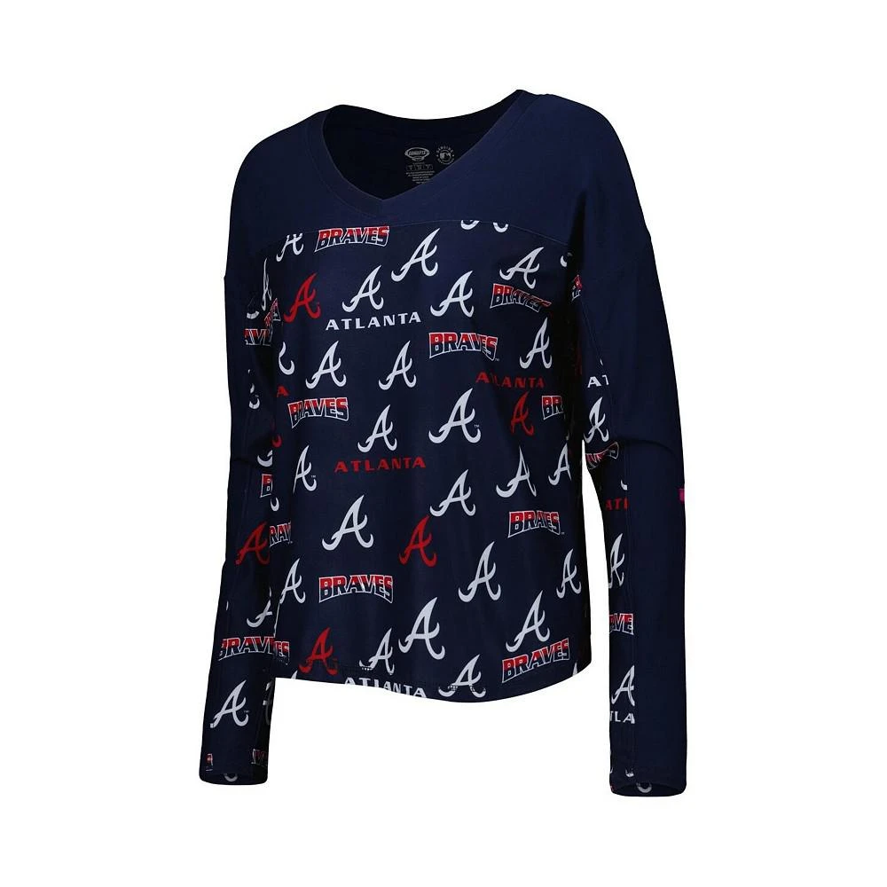 商品Concepts Sport|Women's Navy Atlanta Braves Breakthrough Allover Print Long Sleeve V-Neck T-shirt and Shorts Sleep Set,价格¥247,第2张图片详细描述