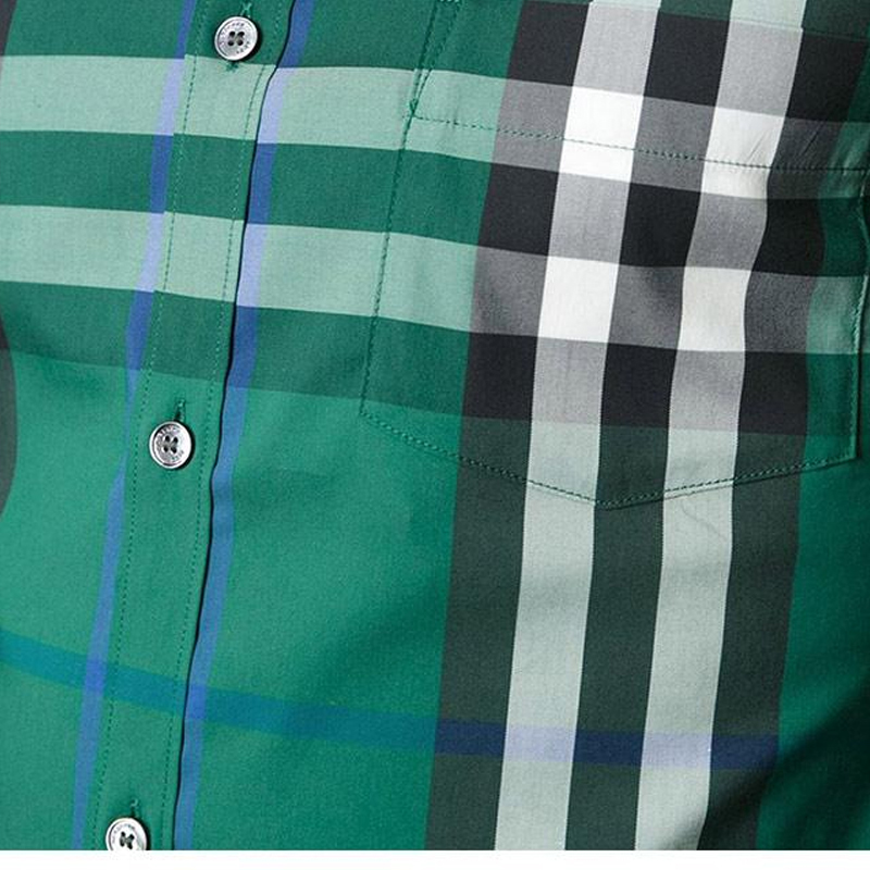 Burberry 博柏利 男士绿色纯棉经典格纹长袖衬衫 3954493商品第3张图片规格展示