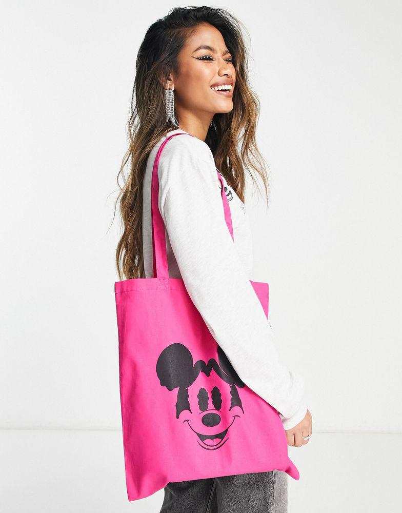 ASOS DESIGN Punk Mickey license graphic shopper tote bag in pink商品第1张图片规格展示
