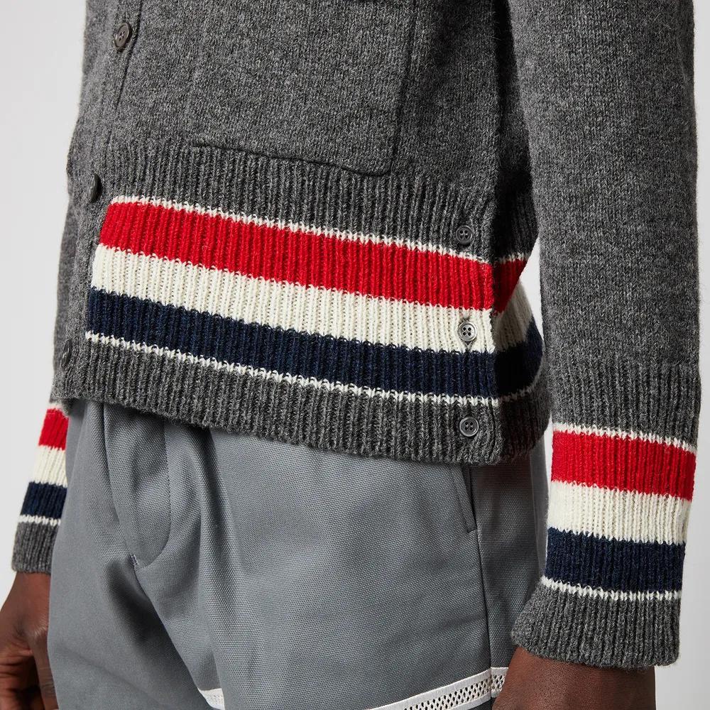 商品Thom Browne|Thom Browne Men's Tricolour Stripe Shetland Wool Classic V-Neck Cardigan,价格¥7368,第5张图片详细描述