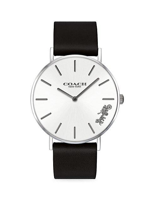 商品Coach|Perry Stainless Steel & Leather-Strap Analog Watch,价格¥1101,第1张图片