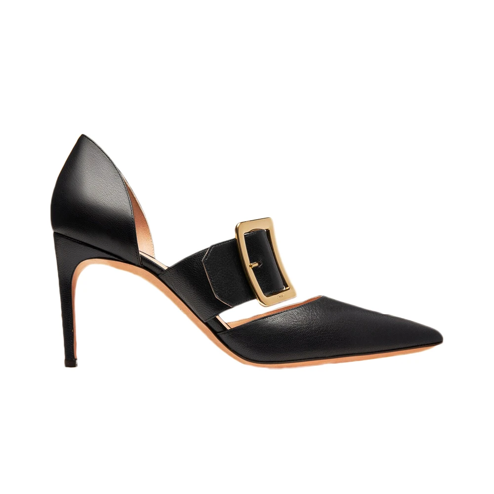 商品Bally|BALLY 女士黑色羊皮交叉扣带浅口高跟鞋 6238161,价格¥2864,第1张图片