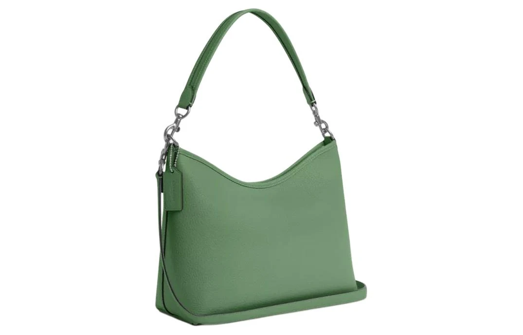 商品[国内直发] Coach|蔻驰 Laurel 31 徽标Logo拉链开合 鹅卵石皮革 手提斜挎单肩包 大号 女款 银色拼浅绿色,价格¥1769,第3张图片详细描述