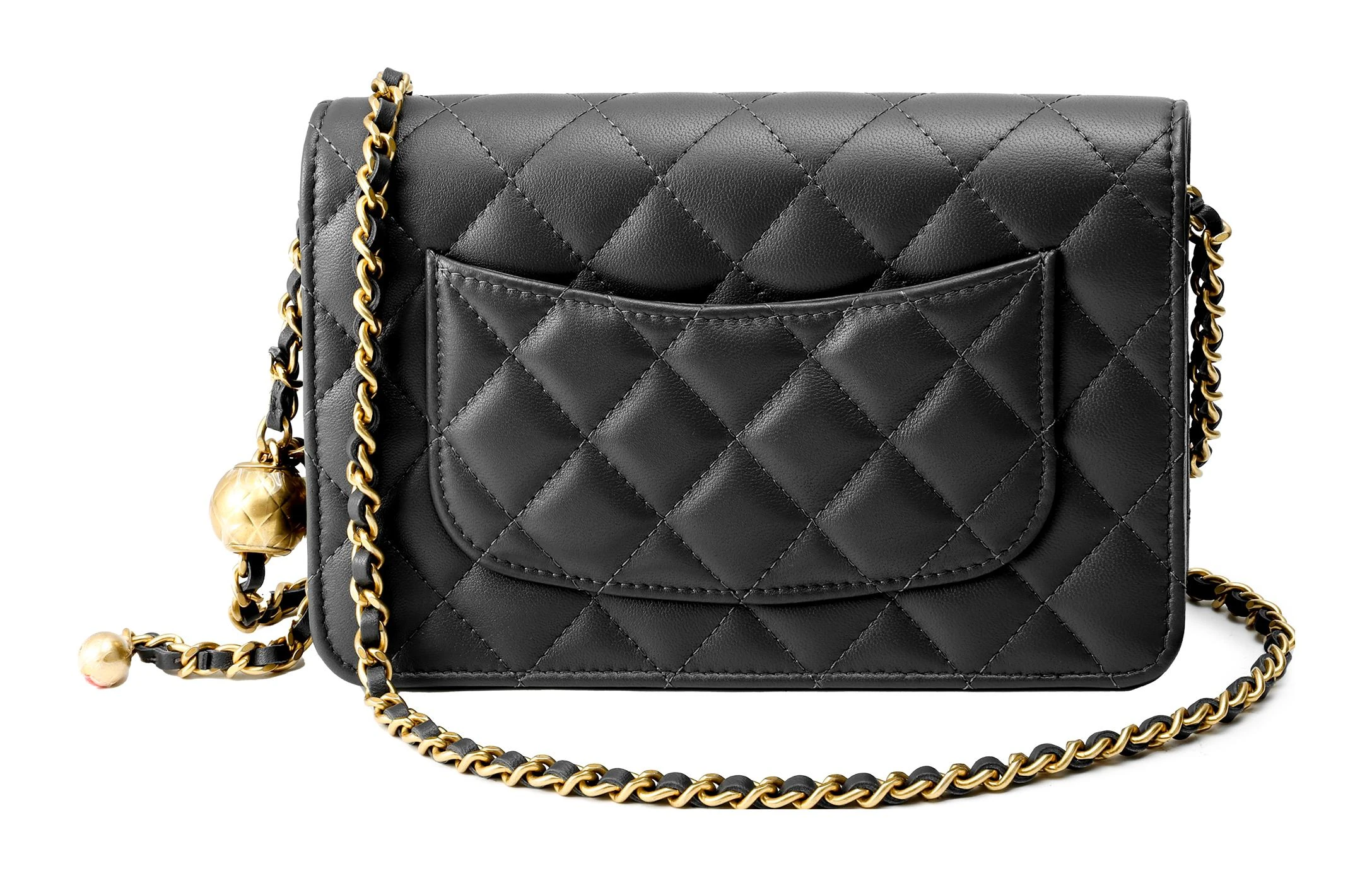 商品[国内直发] Chanel|香奈儿 23K WOC 金扣链条小金球 光滑小羊皮 单肩斜挎包 迷你 女款 深灰色,价格¥38457,第4张图片详细描述