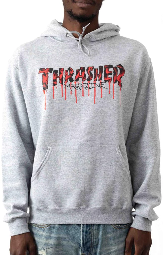 商品Thrasher|Blood Drip Logo Pullover Hoodie - Ash Grey,价格¥148,第1张图片