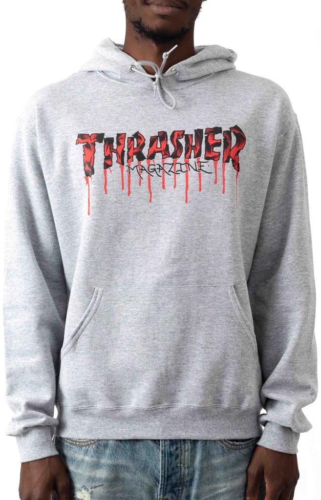 商品Thrasher|Blood Drip Logo Pullover Hoodie - Ash Grey,价格¥239,第1张图片