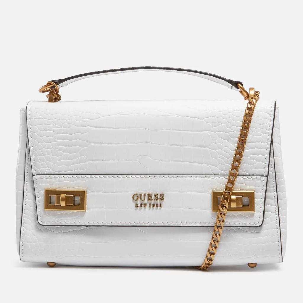 商品GUESS|Guess Women's Katey Croc Flap Shoulder Bag - White,价格¥1052,第1张图片