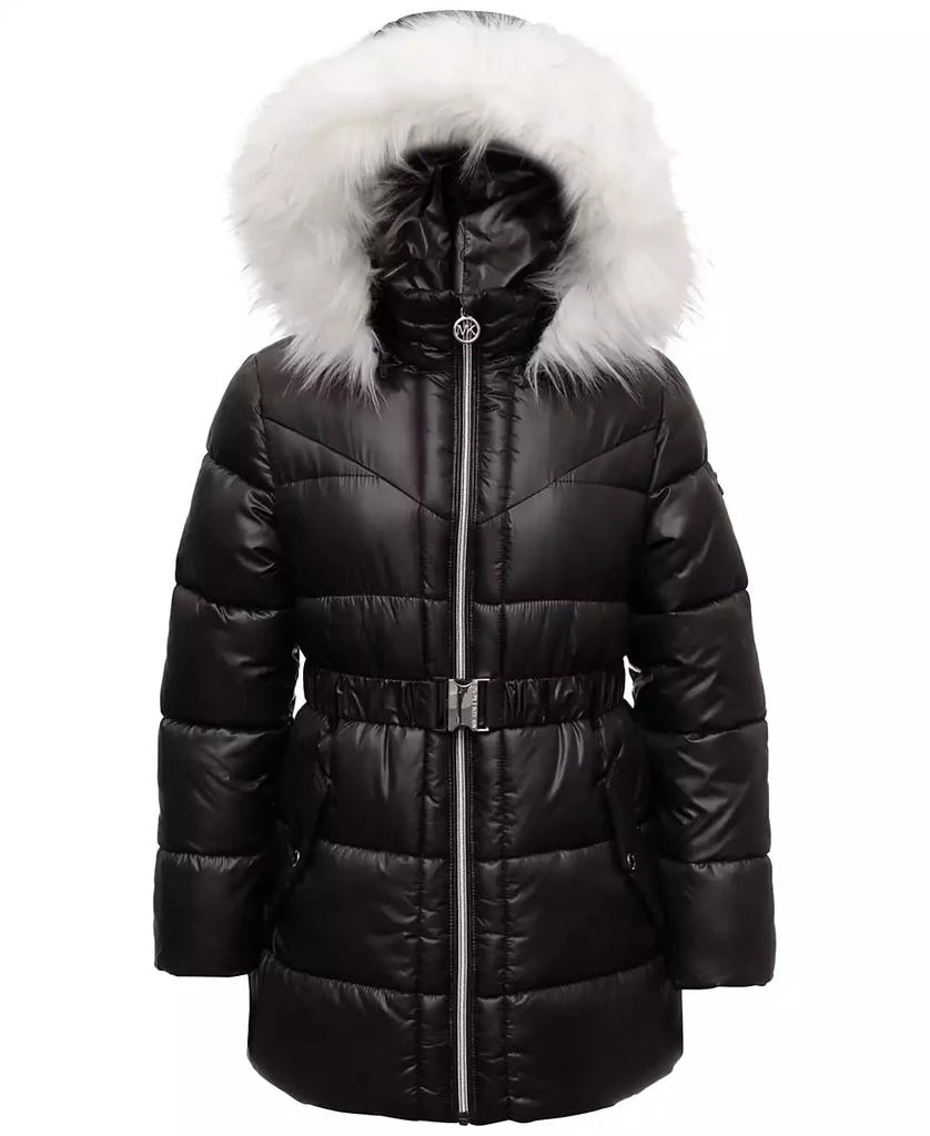 商品Michael Kors|Michael Kors Toddler & Little Girls Belted Stadium Puffer Jacket with Faux-Fur Trim,价格¥438,第1张图片