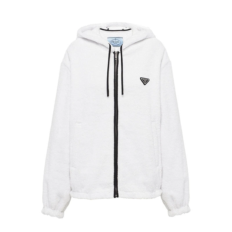 商品Prada|【预售3-7天】普拉达  女士 白色毛圈布棉质连帽衫卫衣P500M_1ZR3_F0009_S_211,价格¥9584,第1张图片