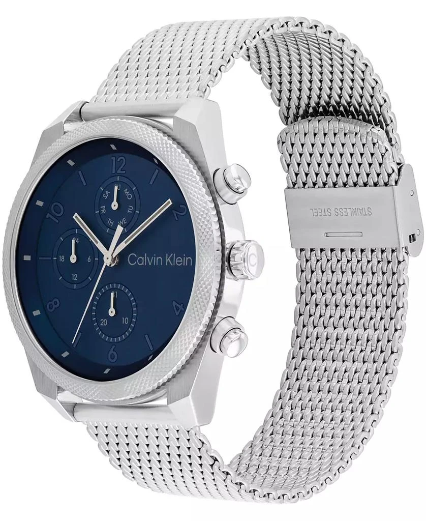 商品Calvin Klein|Men's Multifunction Silver-Tone Stainless Steel Mesh Bracelet Watch 44mm,价格¥850,第2张图片详细描述