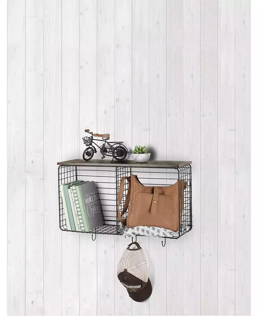 Vintage-like Living Wall Mount Cube Hook Station with Wood Shelf 商品