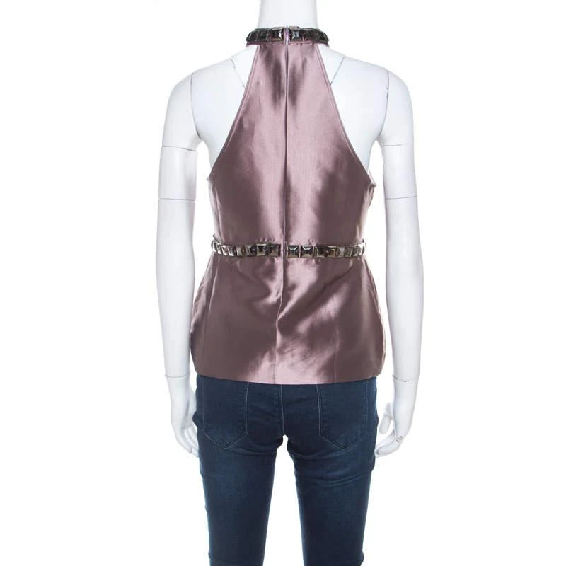 商品[二手商品] Burberry|Burberry Metallic Purple Silk Blend Stud Embellished Halter Neck Top S,价格¥2083,第3张图片详细描述