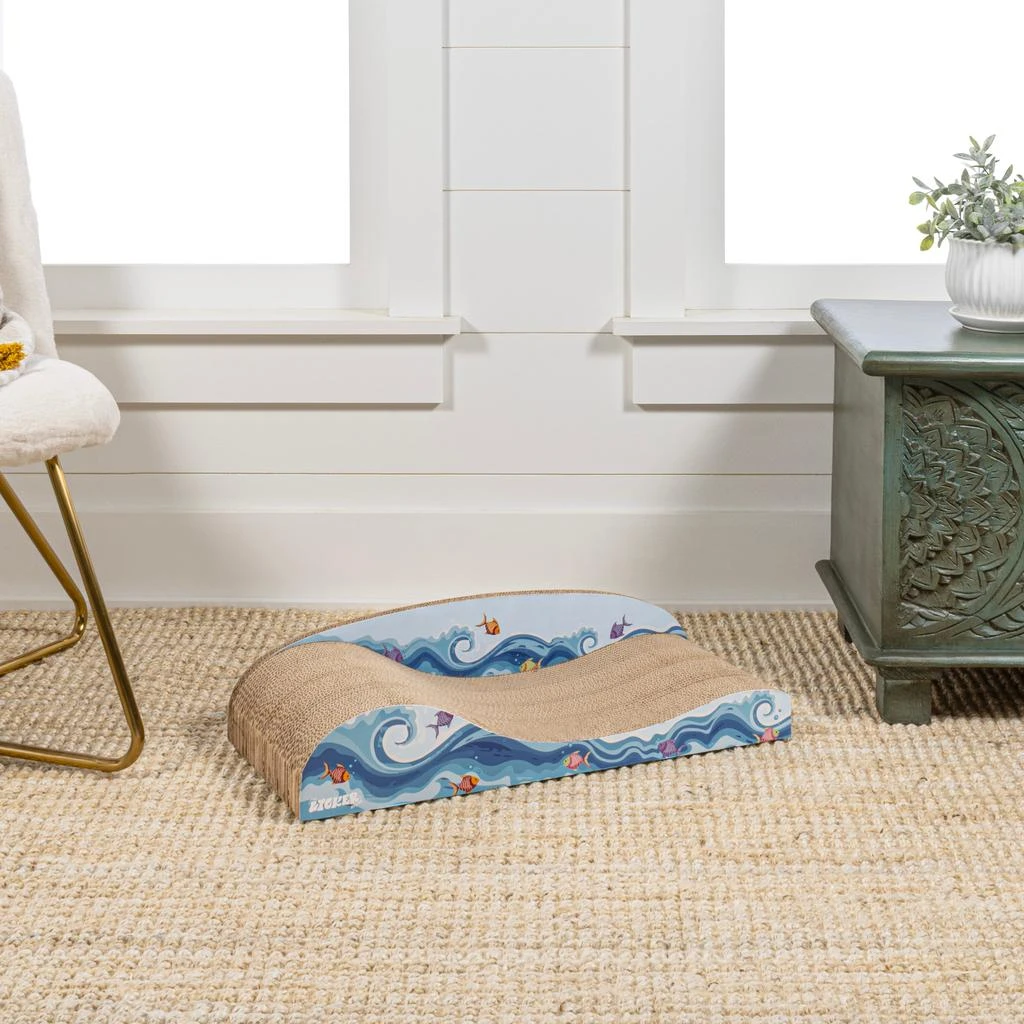商品THE LICKER STORE|Kokomo 23.75" Coastal Cardboard Lounge Bed Cat Scratcher with Catnip, Blue,价格¥366,第3张图片详细描述