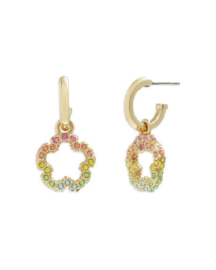 商品Coach|Signature Tea Rose Multicolor Crystal Open Flower Charm Huggie Hoop Earrings in Gold Tone,价格¥487,第1张图片