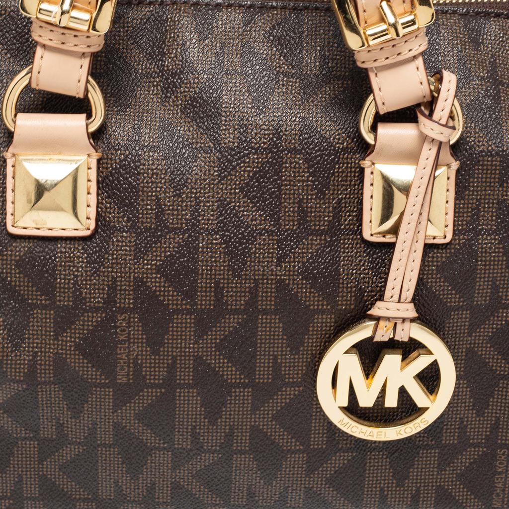 MICHAEL Michael Kors Brown/Beige Signature Coated Canvas and Leather Grayson Boston Bag商品第5张图片规格展示