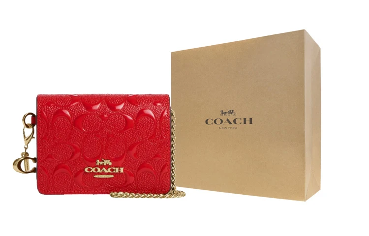 商品[国内直发] Coach|蔻驰 wallet 10 金属Logo字母翻盖开合 牛皮 手提单肩斜挎包 迷你 女款 红色,价格¥722,第5张图片详细描述