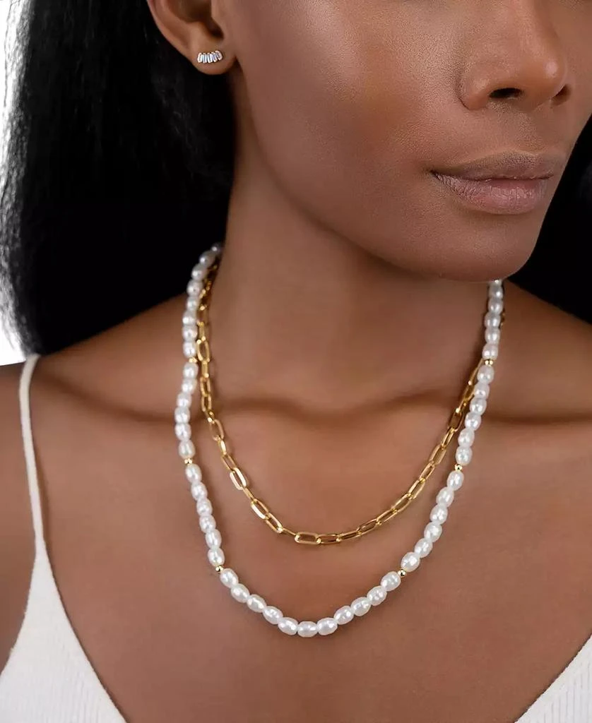 商品ADORNIA|Gold-Tone Imitation Pearl & Paperclip Two-Row Layered Necklace, 17" + 3" extender,价格¥223,第2张图片详细描述