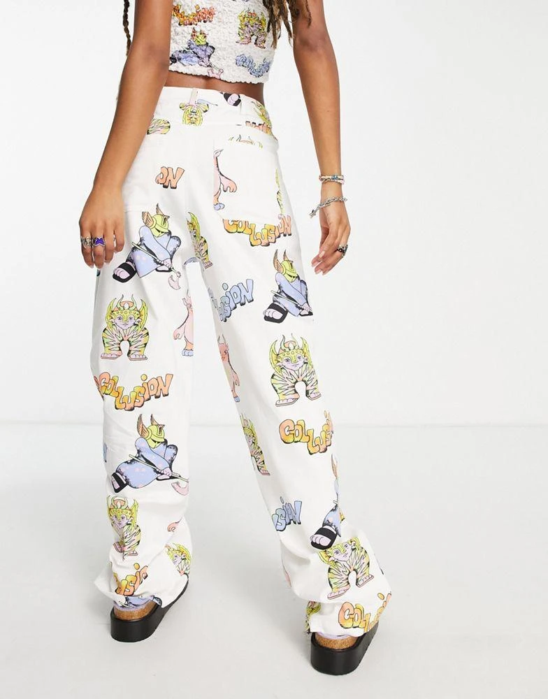 商品COLLUSION|COLLUSION Unisex cartoon print 90s straight leg trousers co-ord in white,价格¥116,第2张图片详细描述