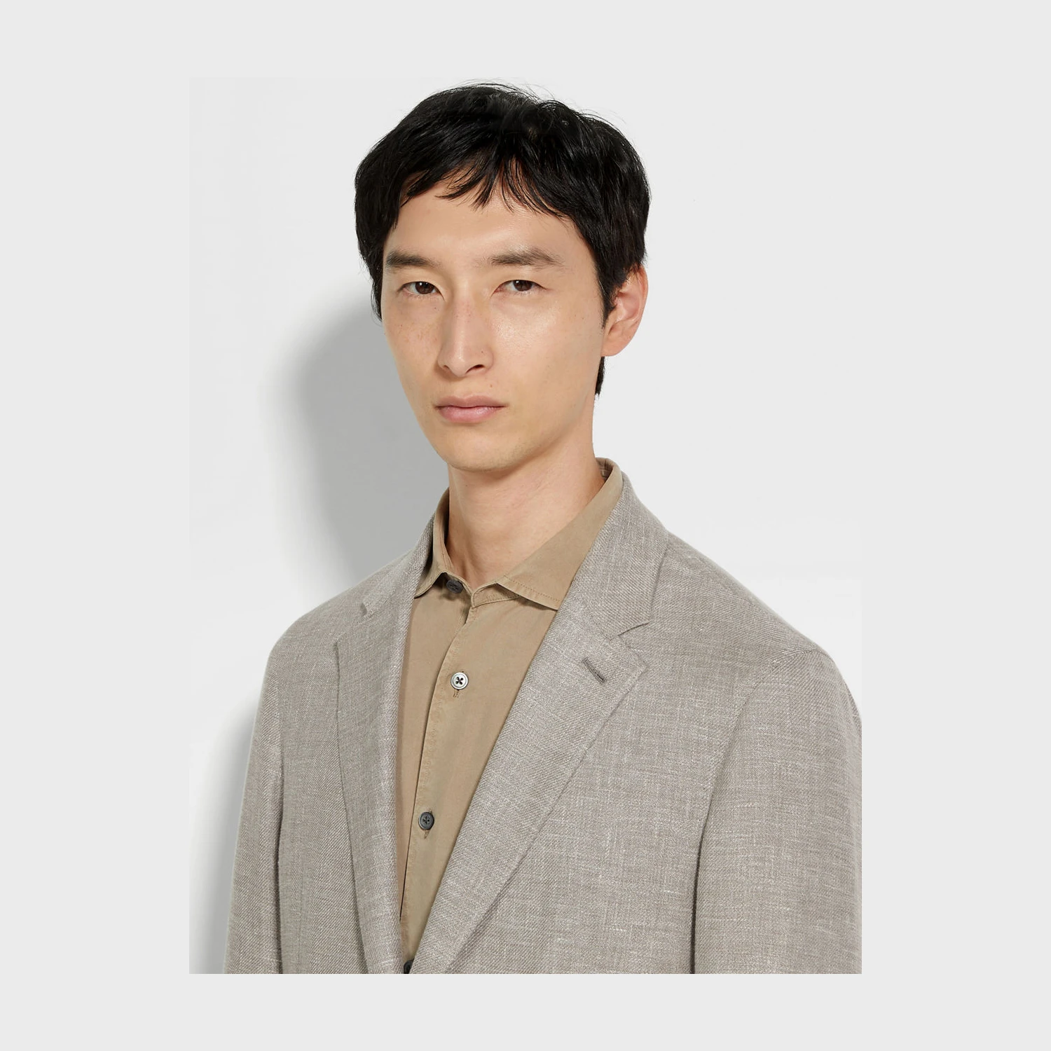 【预售】 杰尼亚 25春夏 男士 西服外套 Light Brown Crossover Linen Wool and Silk Blend Jacket 949575A9-1DJSS0  商品