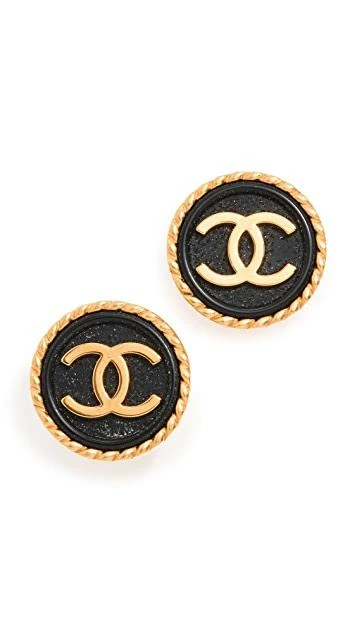 商品[二手商品] What Goes Around Comes Around|Chanel Gold Black Rope Edge CC Earrings,价格¥8118,第4张图片详细描述