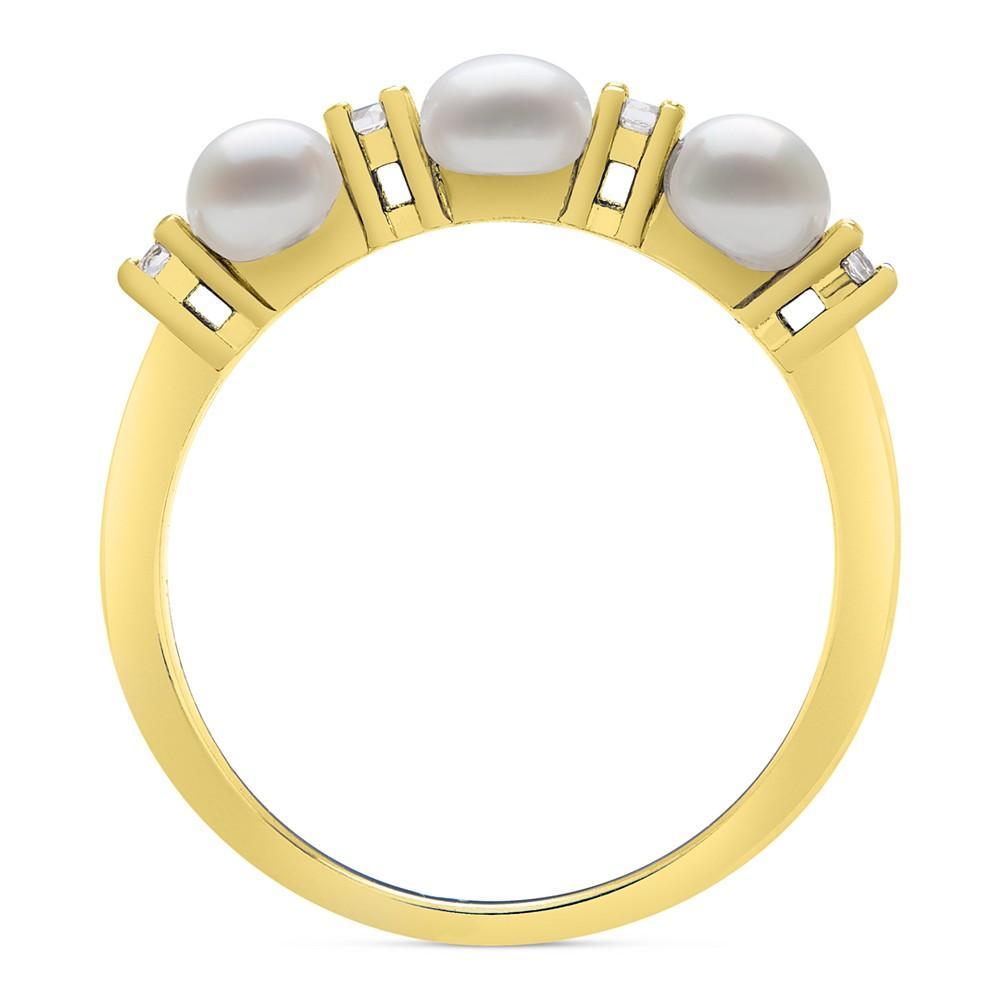 商品Belle de Mer|Cultured Freshwater Button Pearl (4mm) & Lab-Created White Sapphire (1/6 ct. t.w.) Ring in 14k Gold-Plated Sterling Silver,价格¥275,第5张图片详细描述