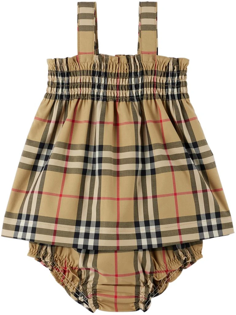 商品Burberry|驼色 Vintage Check 婴儿连衣裙 & 短裤套装,价格¥1979,第1张图片