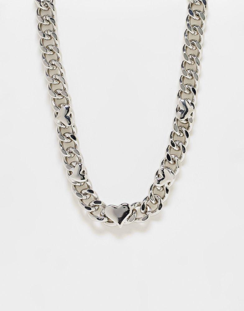 Reclaimed Vintage unisex ultimate chunky heart chain necklace in silver商品第1张图片规格展示