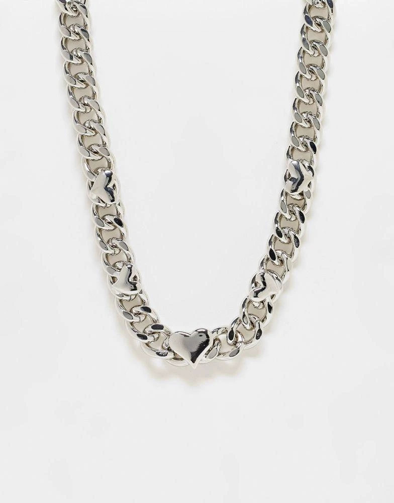 商品Reclaimed Vintage|Reclaimed Vintage unisex ultimate chunky heart chain necklace in silver,价格¥126,第1张图片