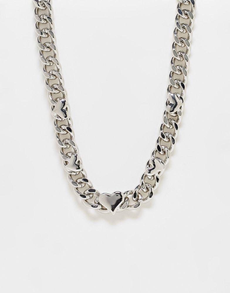 商品Reclaimed Vintage|Reclaimed Vintage unisex ultimate chunky heart chain necklace in silver,价格¥98,第1张图片